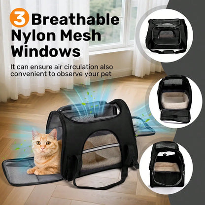 Airline-Approved Foldable Pet Carrier, Anti-Escape Zipper