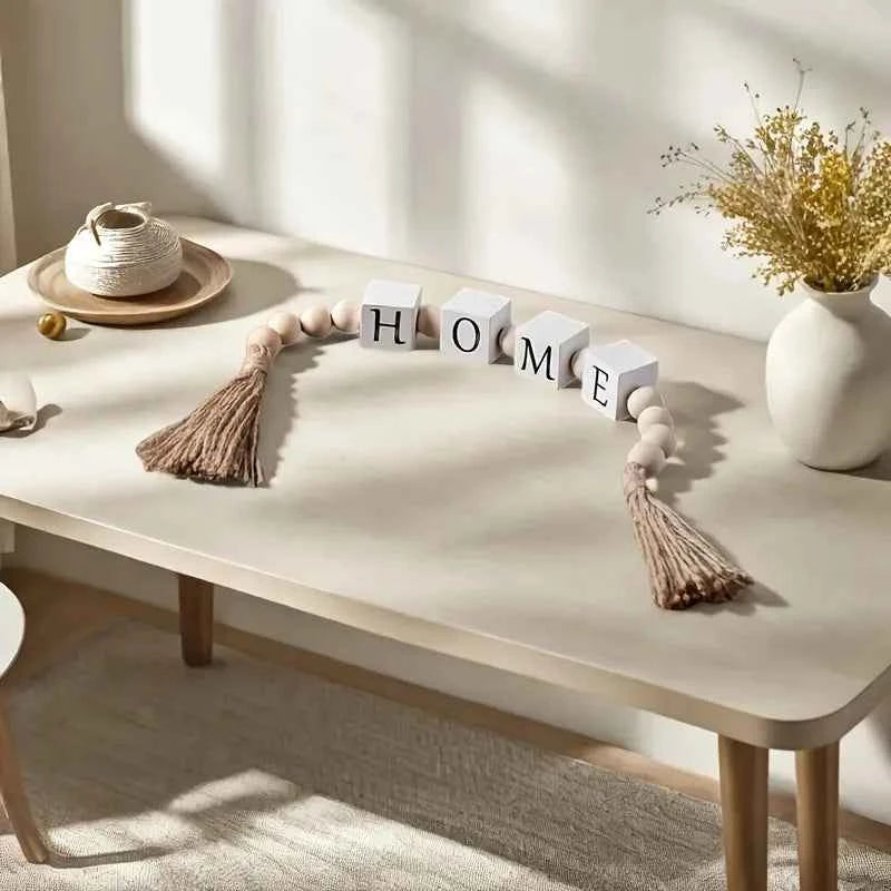 Rustic Wooden Letter Garland with Tassels - "Home" Design for Cozy Home Decor, Perfect for Shelves, Mantels, or Walls - Warmth