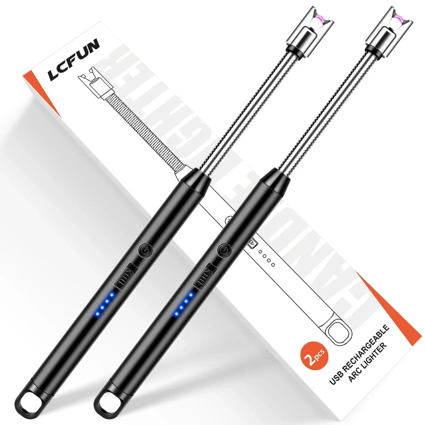 2 Pack Candle Arc Windproof Touch Lighter, USB Rechargeable Lighter with LED Battery Display, Gas Stove Long Lighters