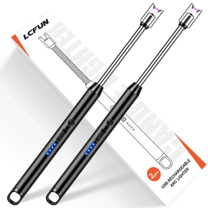 2 Pack Candle Arc Windproof Touch Lighter, USB Rechargeable Lighter with LED Battery Display, Gas Stove Long Lighters