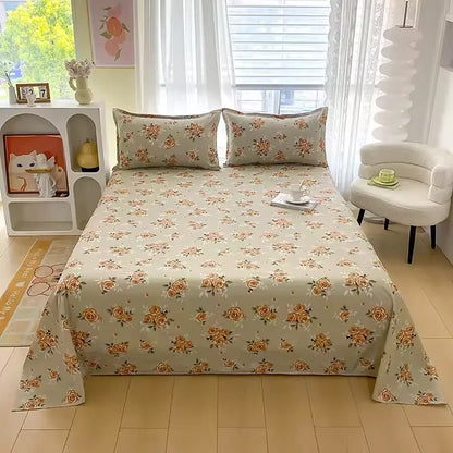 Red Floral Printed Flat Bed Sheet | Single-King