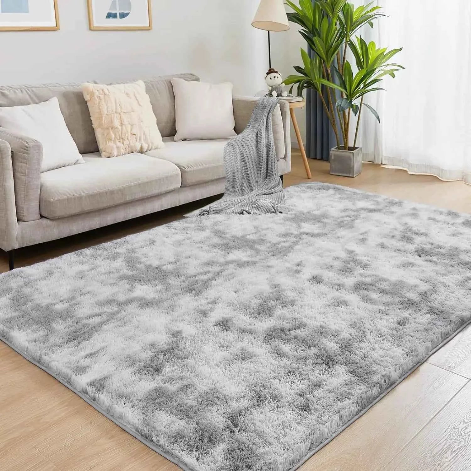 Soft Area Rugs for Living Room Non-Slip Thick Plush Carpets for Winter Anti-Slip Fluffy Artificial Velvet Rugs Soft Gray Carpets