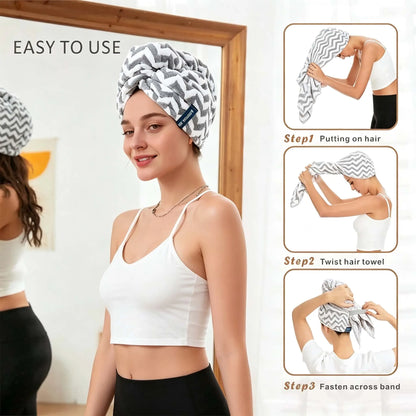 Striped Quick-Dry Towel Bag with Hair Cap — Bathroom Essential