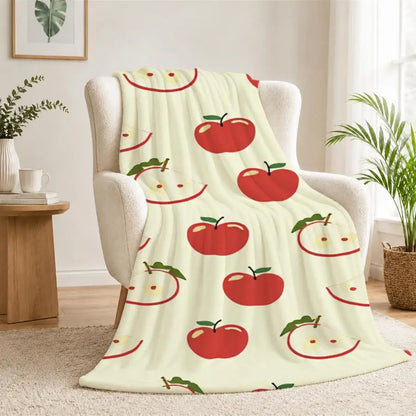 Cozy Red Apple Pattern Flannel Throw Blanket - Soft, Warm Ideal for Couch, Bed, Office & Travel, Perfect Gift for Friends & Family, Cartoon Style, Machine Washable 2D Flat Weighted Blanket 280GS