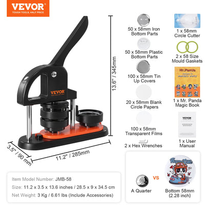 Button Maker 25/32/58 Pin Maker with Button Parts Ergonomic Arc Handle Punch Press Kit Button Maker Machine