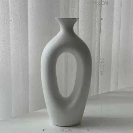 Ceramic Vase Hollow Pipe Irregular Hand-made Vase White Rough Pottery and Porcelain Crafts Floral Arrangement Accessories