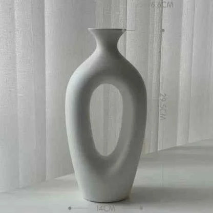Ceramic Vase Hollow Pipe Irregular Hand-made Vase White Rough Pottery and Porcelain Crafts Floral Arrangement Accessories