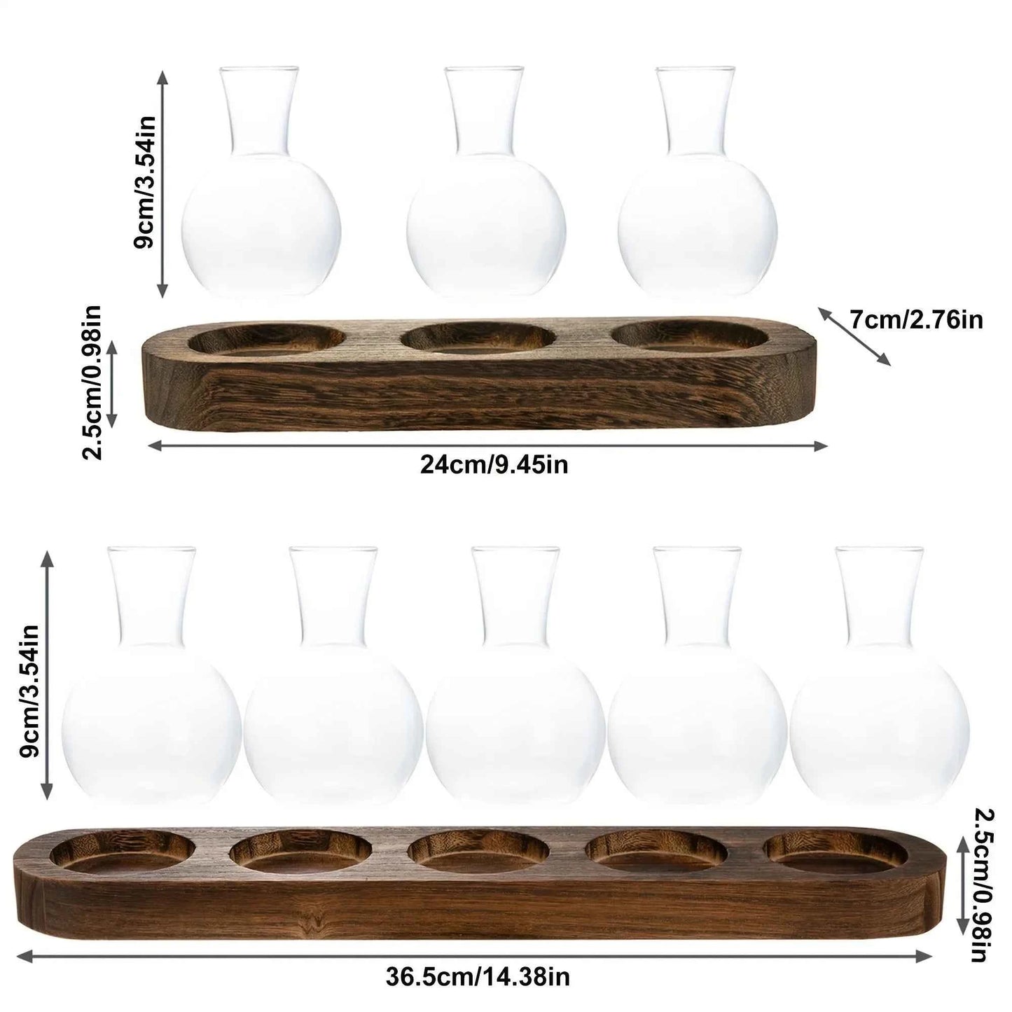 Modern Glass Plant Terrarium with Wooden Tray – Hydroponic Vase for Indoor Propagation Station, Desktop Home Office Decor