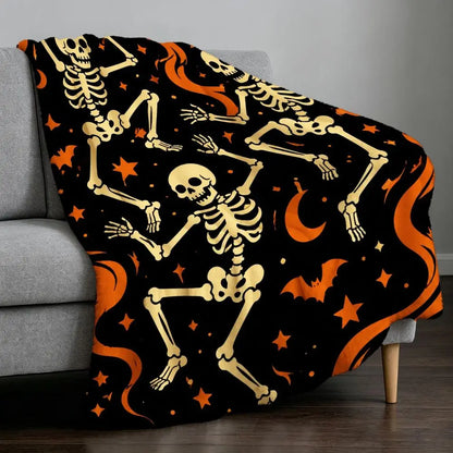 Halloween Skeleton Dancing Decorative Throw Blanket Soft Cozy Flannel Large Festive Blanket for Sofa Bed Couch Travel Camping Living Room Warm Bedspread Night Party Gift