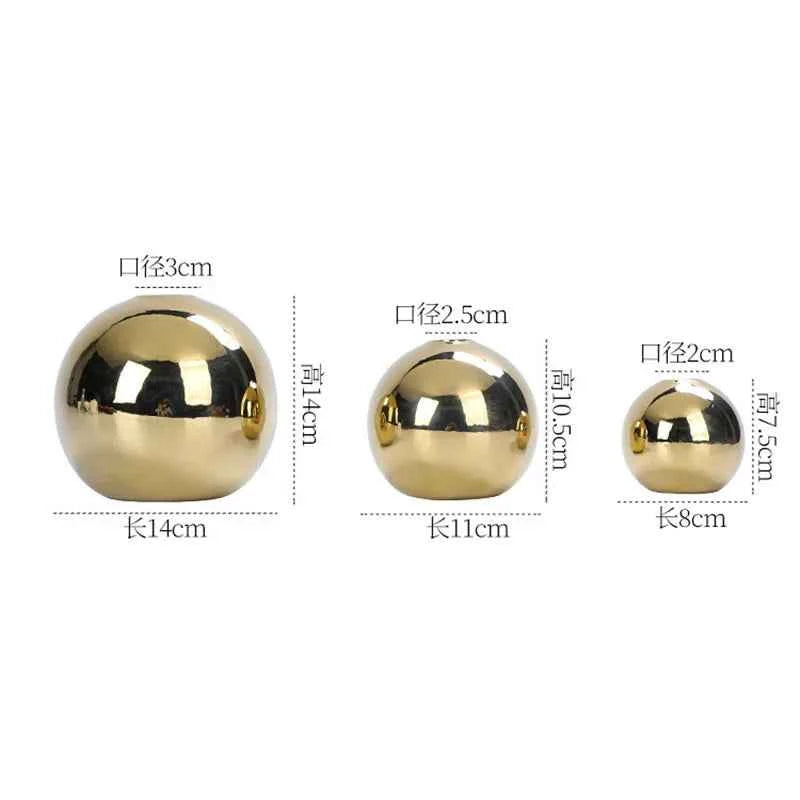 European Electroplated Gold Ball Ceramic Vase Ornament Hydroponic Flower Vase Flower Arrangement Plant Table Living Room Decor