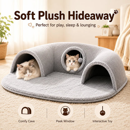 U-Shaped Cat Tunnel Bed, Detachable & Washable