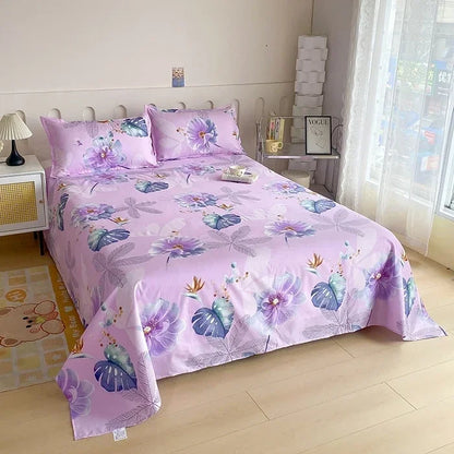 Red Floral Printed Flat Bed Sheet | Single-King