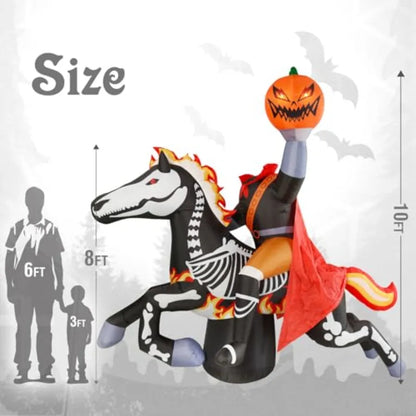 9 Ft Halloween Inflatable Headless Horseman Outdoor Decorations, Day of The Dead Blow Up Yard Decor with Built-in LED Light Plu