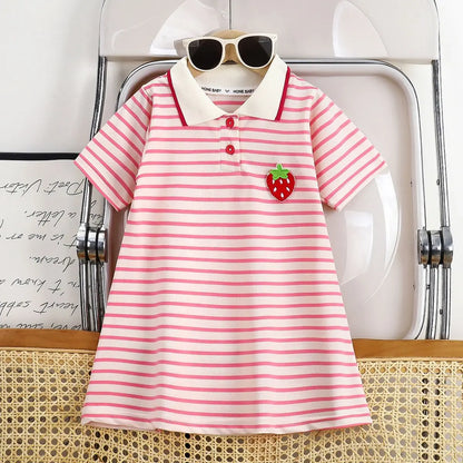 Striped Strawberry Print Girls Summer Dress