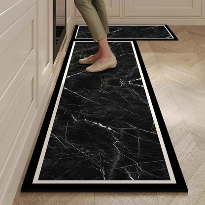 Kitchen Mat Black Marble Pattern Rug Waterproof Oil-proof Non-slip Floor Mat Home Decoration Leather Carpet Alfombras De Cocina