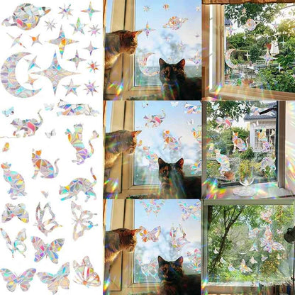 29 Stylels Rainbow Maker Sun Catcher Wall Stickers Cat Bird Star Mushroom Moon Sun DIY Window Glass Electrostatic Prisms Sticker