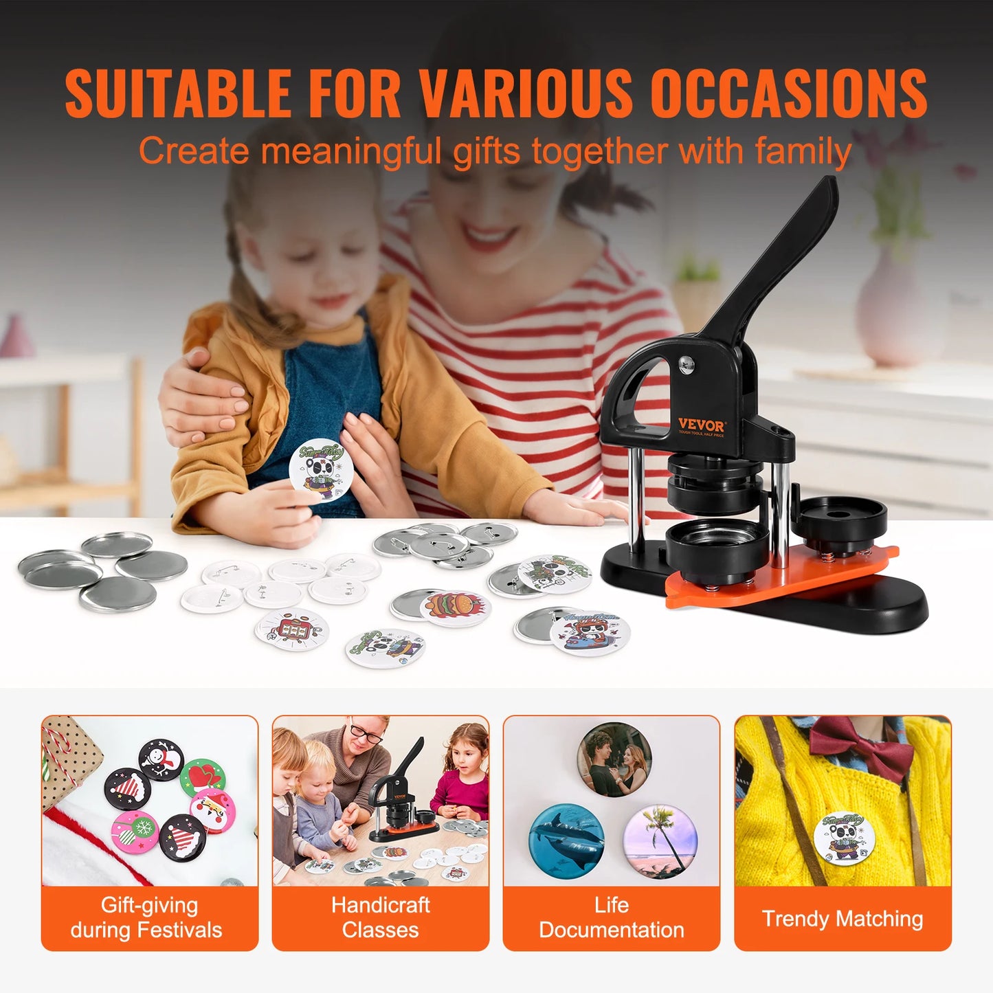 Button Maker 25/32/58 Pin Maker with Button Parts Ergonomic Arc Handle Punch Press Kit Button Maker Machine