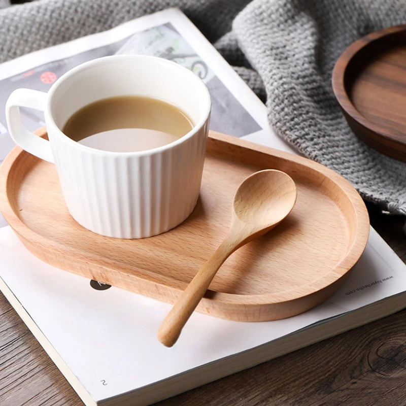 1PCS Tableware Solid Wood Round Dessert Plate Japanese-style Wooden Tray Snack Wooden Dried Fruit Tray Kitchen Accessories