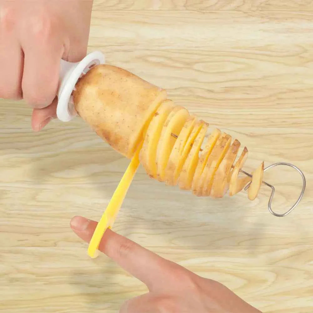 Spiral Potato Cutter with 4 Stainless Steel Sticks Manual Twisted Potato Slicer Reusable Potato Twister Kitchen Gadgets