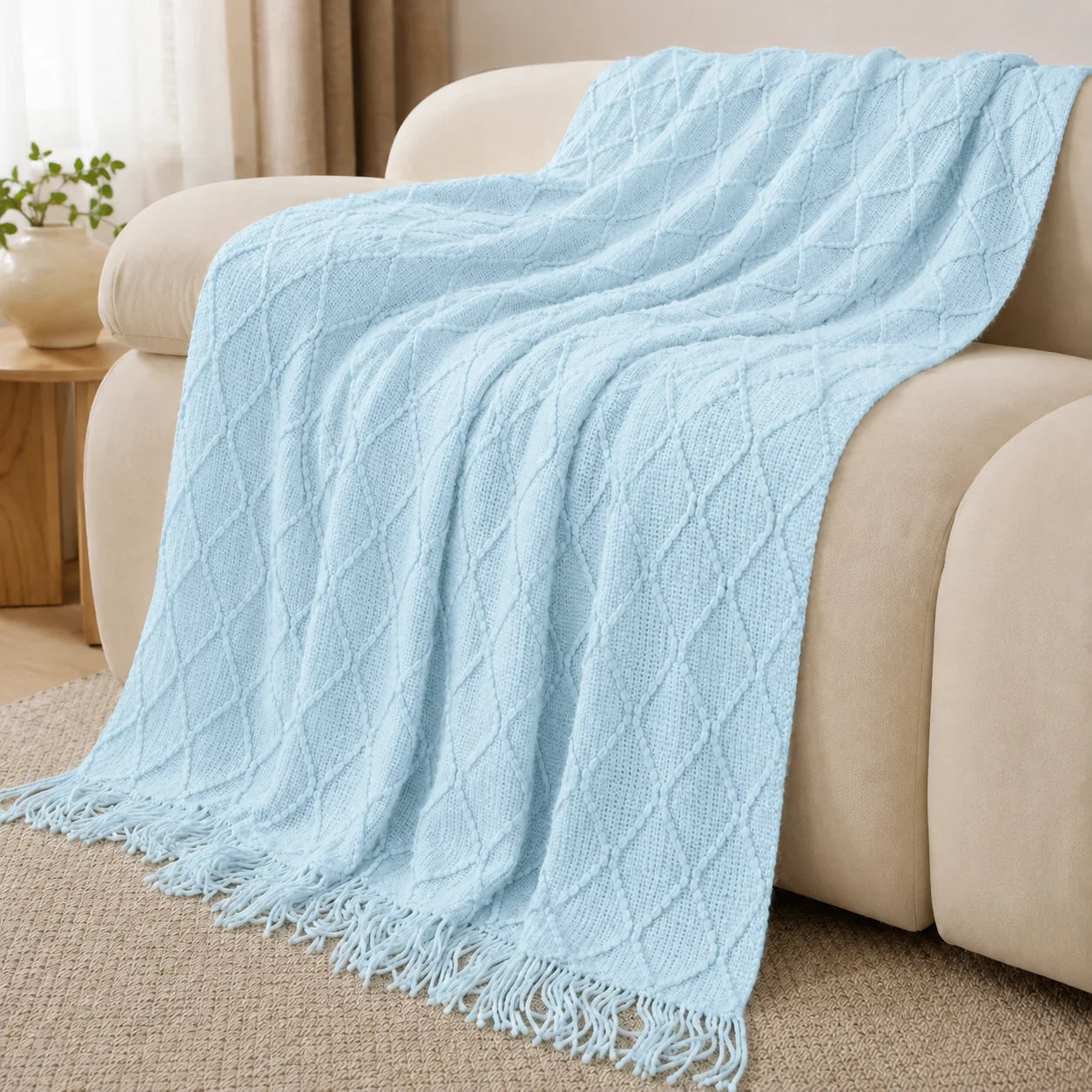 Burnt Orange Herringbone Knit Throw Blanket