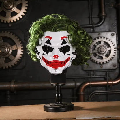 Cyberpunk Clown Mask with Green Hair Halloween Party Masquerade Costume Prop Scary Cosplay Accessories for Adults