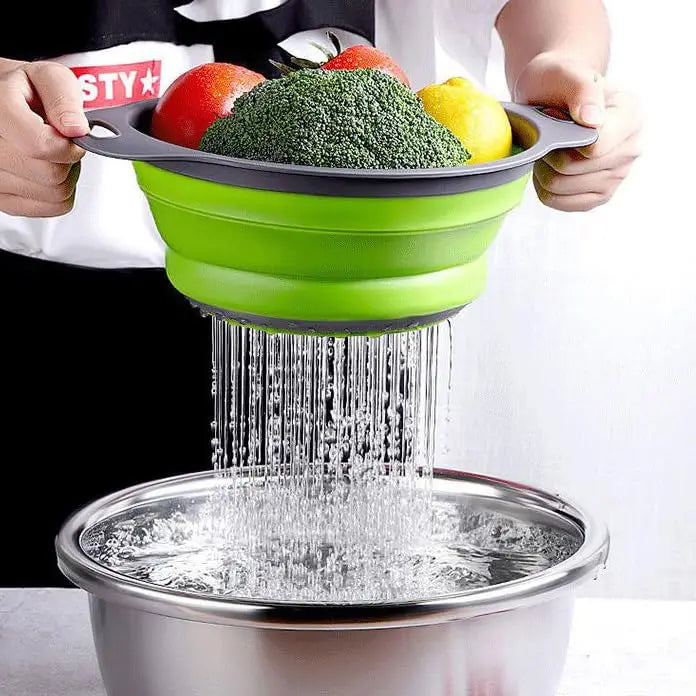 Silicone Collapsible Travel Colander and Kitchen Strainer for Pasta, Fruit and Vegetables