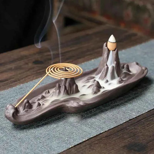 1pc,Purple Clay Multifunction Incense Burner For Incense Stick and Incense Coil,Waterfall Home Decor (Without Incense)