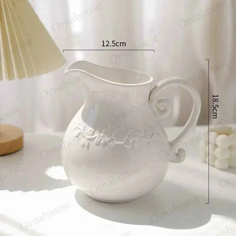 European Style Relief Ceramic Vase, Flower Arrangement, Milk Pot Vases, Living Room Decoration, Retro