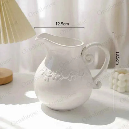European Style Relief Ceramic Vase, Flower Arrangement, Milk Pot Vases, Living Room Decoration, Retro