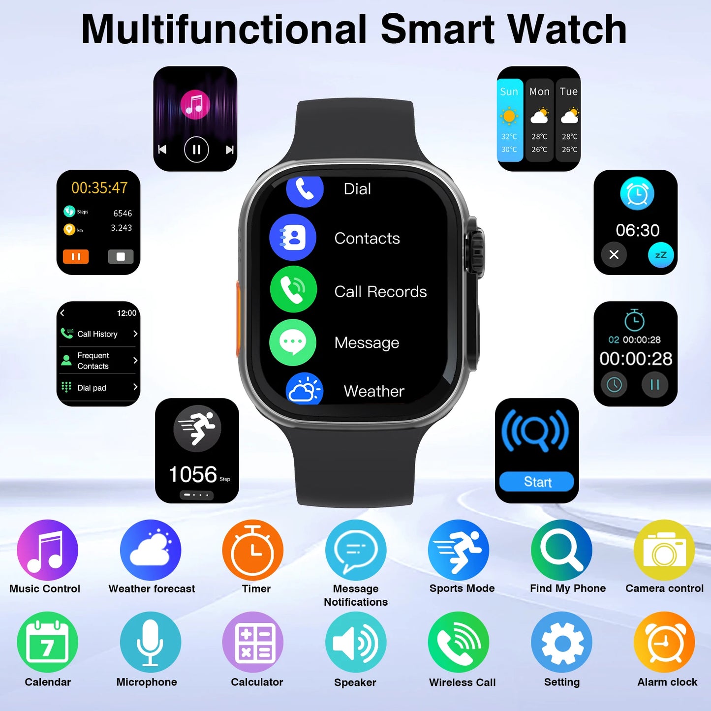 Smart Watch – HD Touchscreen, Call Reminder, Multi-Sport Mode, Weather, Calendar & Alarm