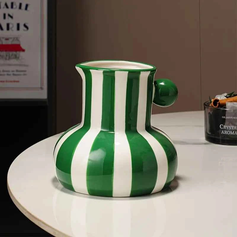 Modern Minimalist Striped Vase Creative Retro Painted Ceramic Vase for Home Decor