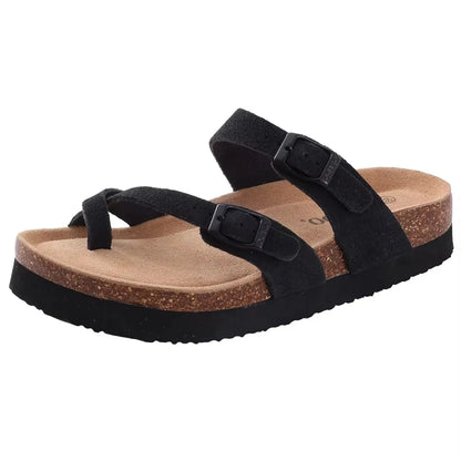 Crestar Women's Cork Footbed Slide Sandals – Adjustable Buckle Suede Beach Shoes