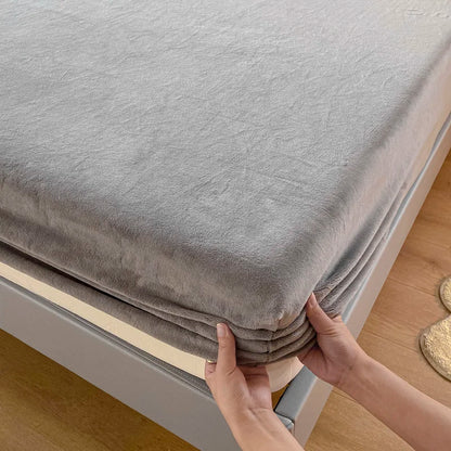 200g Milk Fleece Fitted Sheet - Soft Warm Deep Pocket Bed Cover, Anti-Slip Wrinkle-Resistant, Suitable for Bedroom Mattress