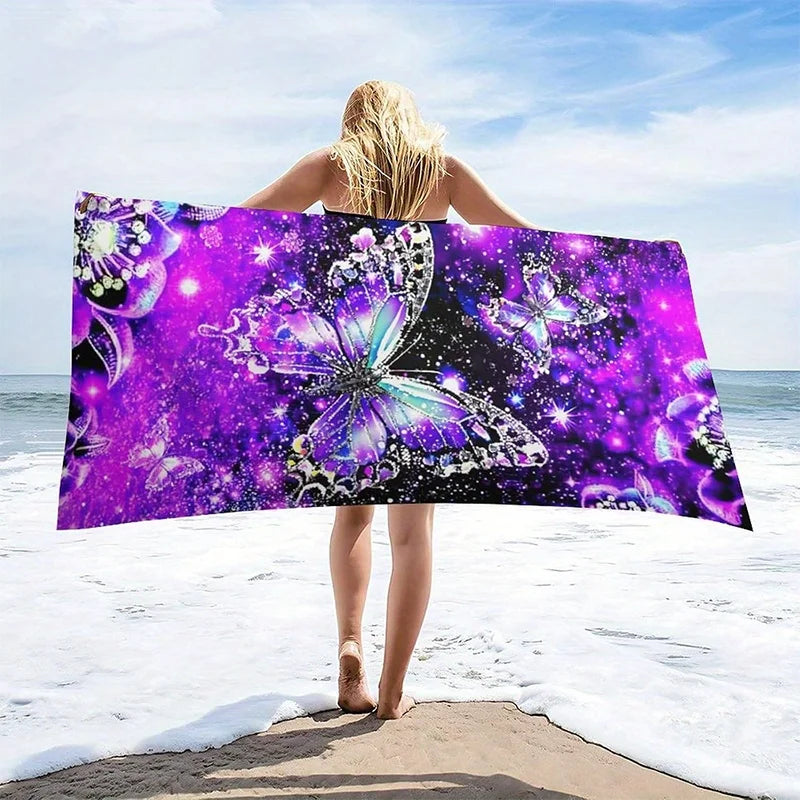 Beach Towel Galaxy and Butterfly Pattern Sun Protection Windproof Swimming