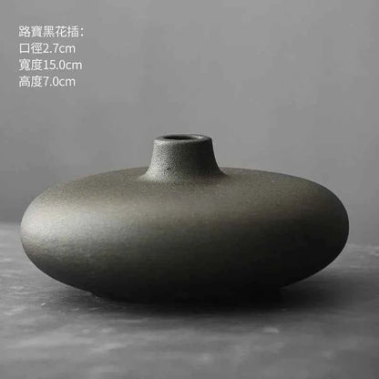 Japanese Style Black Terracotta Vase Imitation Stone Abstract Flower Arranger Table Top Vintage Ornament Living Room Flower Vase