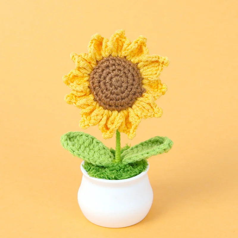 Handmade Yarn Knitted Sunflower Ornament Potted Plant Bouquet Wedding Decoration Home Decor Photography Props Holiday Gift