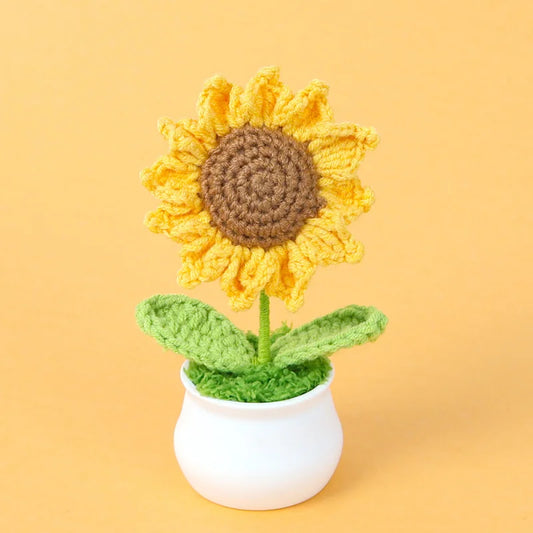 Handmade Yarn Knitted Sunflower Ornament Potted Plant Bouquet Wedding Decoration Home Decor Photography Props Holiday Gift