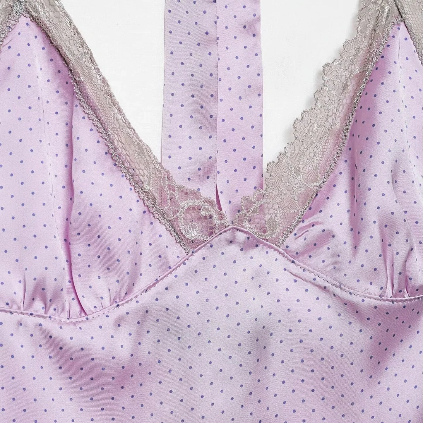 Women's Purple Polka Dot Halter Neck Top – Lace Trim Sexy Beach & Vacation Top