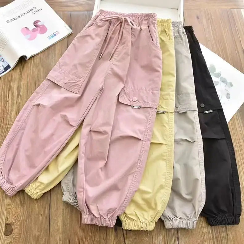 Spring Clothes Fashionable Kids Cargo Joggers Elastic Ankle Pants Casual Trousers Light Breathable Summer Trendy Outfit