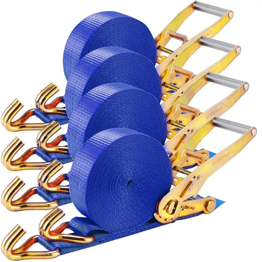 9m X 50mm Double J Hook Ratchet Straps 4Pcs 11,000 lbs Break Strength Heavy Duty Tie Down Straps for Trucks Motorcycle