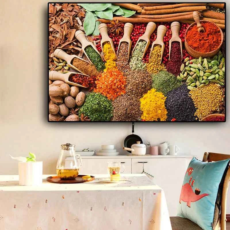 Grains Spices Spoon Kitchen Food Oil Painting on Canvas Posters and Prints Cuadros Wall Art Pictures For Living Room Home Decor