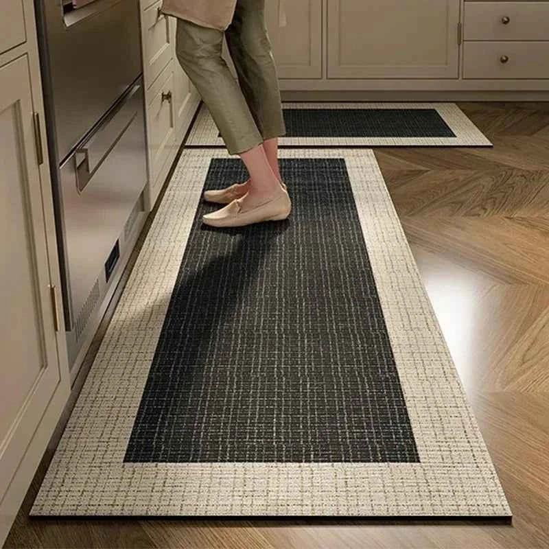Kitchen Carpet Non-slip Waterproof Oil-proof PVC Leather Floor Mat Minimalist Gray White Letter Long Size Home Decoration Rugs