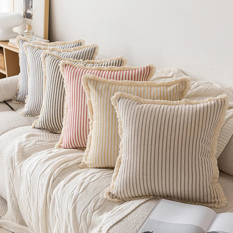 Modern Striped Pillow Covers Minimalist Bohemian Sofa Cushion Cases Stylish Tassel Throw Pillowcase Cozy Bedroom Decor Covers