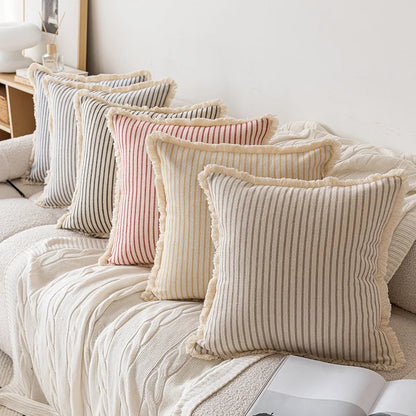 Modern Striped Pillow Covers Minimalist Bohemian Sofa Cushion Cases Stylish Tassel Throw Pillowcase Cozy Bedroom Decor Covers