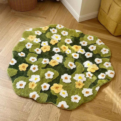Daisy Tufting Moss Bathroom Mat Soft Bedroom Rug Meadow Green Plants Living Room Carpet Bedside Floor Pad Aesthetic Home Decor