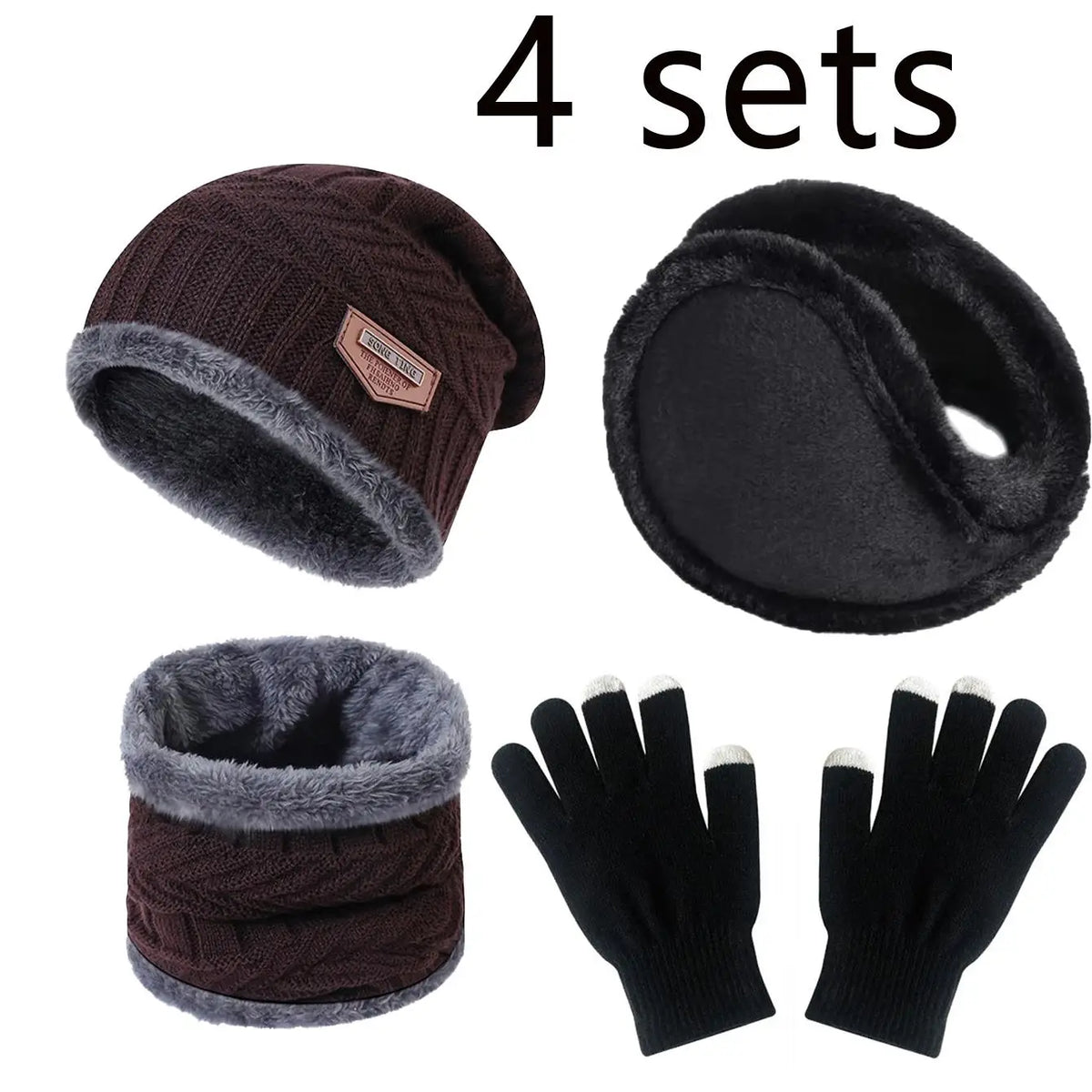 2/4pcs sets Winter Warm Velvet men Hat Scarf Gloves Set For men and women Girls Outdoor Riding Hat Beanies Neck Protection Scarf