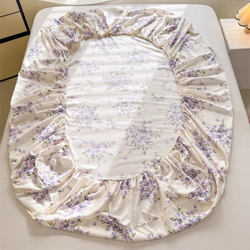 Floral Washed Cotton Fitted Sheet | Single-King