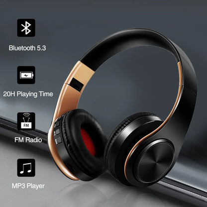 HiFi Stereo Bluetooth Headphones – FM Radio, SD Card, 20H Battery, Mic | Foldable Over-Ear