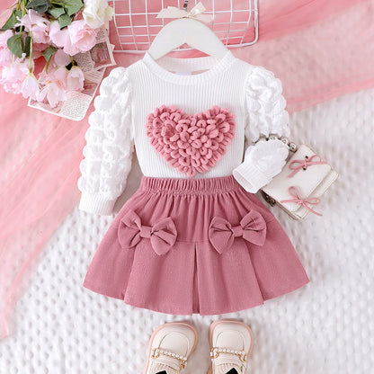 Bubble Sleeve Top & Skirt Set for Girls 1-3 Years