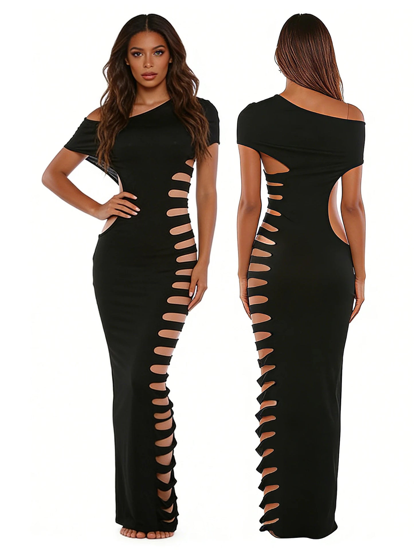 Women's One Shoulder Bodycon Dress — Side Cutout Sleeveless Party Dress